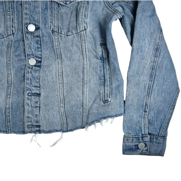 Blank NYC || Denim Jean Jacket Cropped Hem Classic Trucker Size Large - Picture 5 of 14